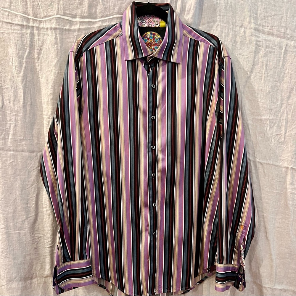 Robert Graham Casual Button Down Shirt Purple Black